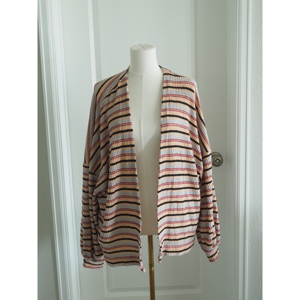 Out From Under Urban Outfitters Striped Waffle Knit Cardigan Sz L Excellent Boho